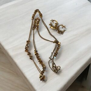 Chicos Gold Fringe Necklace with Matching Hoop Earrings